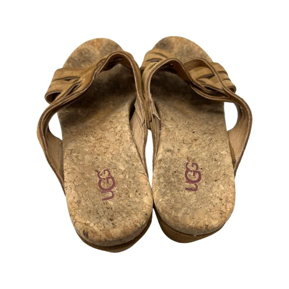 UGG Sandal Womens Size 7 Lilah Chestnut Brown Suede Cork Wedge Slide